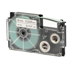 NASTRO CASIO 6MM X 8MT NERO SU TRASPARENTE