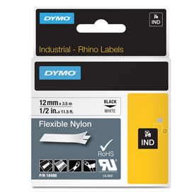 NASTRO NYLON FLESSIBILE 12mm x 3.5mt nero su bianco 18488 RHINO