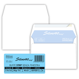25 busteSILVER80 STRIP FSC®bianca internografata s/finestra114x162mm80gr Pigna