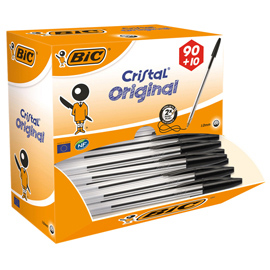 Dispenser value pack 90+10 penna sfera CRISTAL® medio 1,0mm nero BIC®